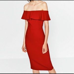 Zara Red off the shoulder Red Dress